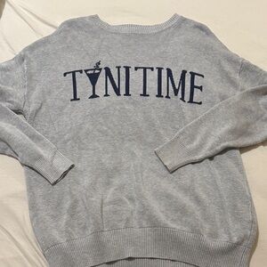 Pink Rose Gray Sweater with Navy Text